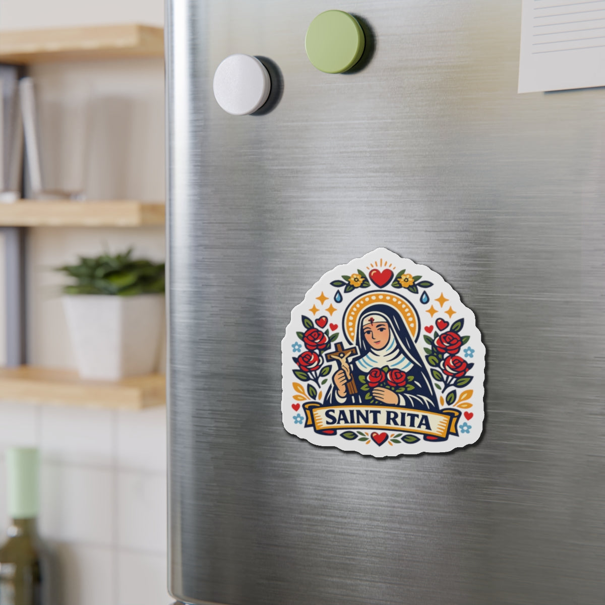 Saint Rita of Cascia Die-Cut Magnet — Catholic Folk Art Fridge Magnet