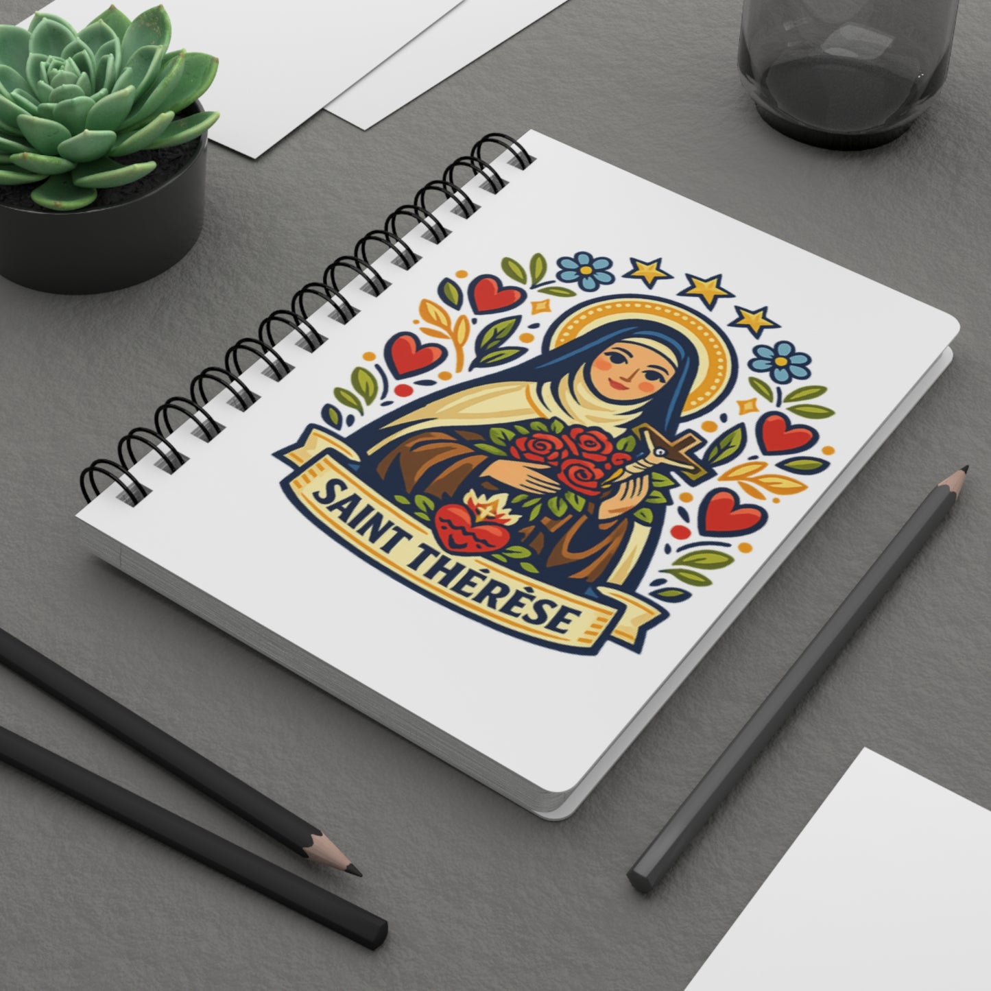 Saint Thérèse of Lisieux Spiral Journal — Catholic Folk Art Prayer Notebook