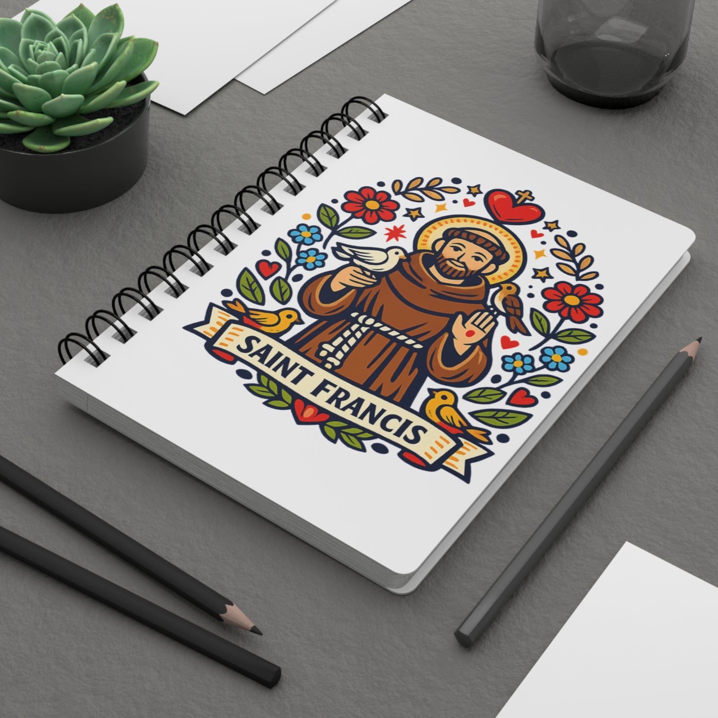 Saint Francis of Assisi Spiral Journal — Catholic Folk Art Prayer Notebook