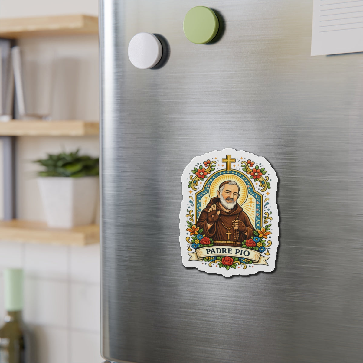 Saint Padre Pio Die-Cut Magnet — Catholic Folk Art Fridge Magnet