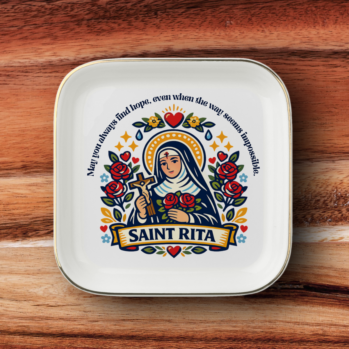 Saint Rita Catholic Jewelry Dish | Inspirational Gift Trinket Dish