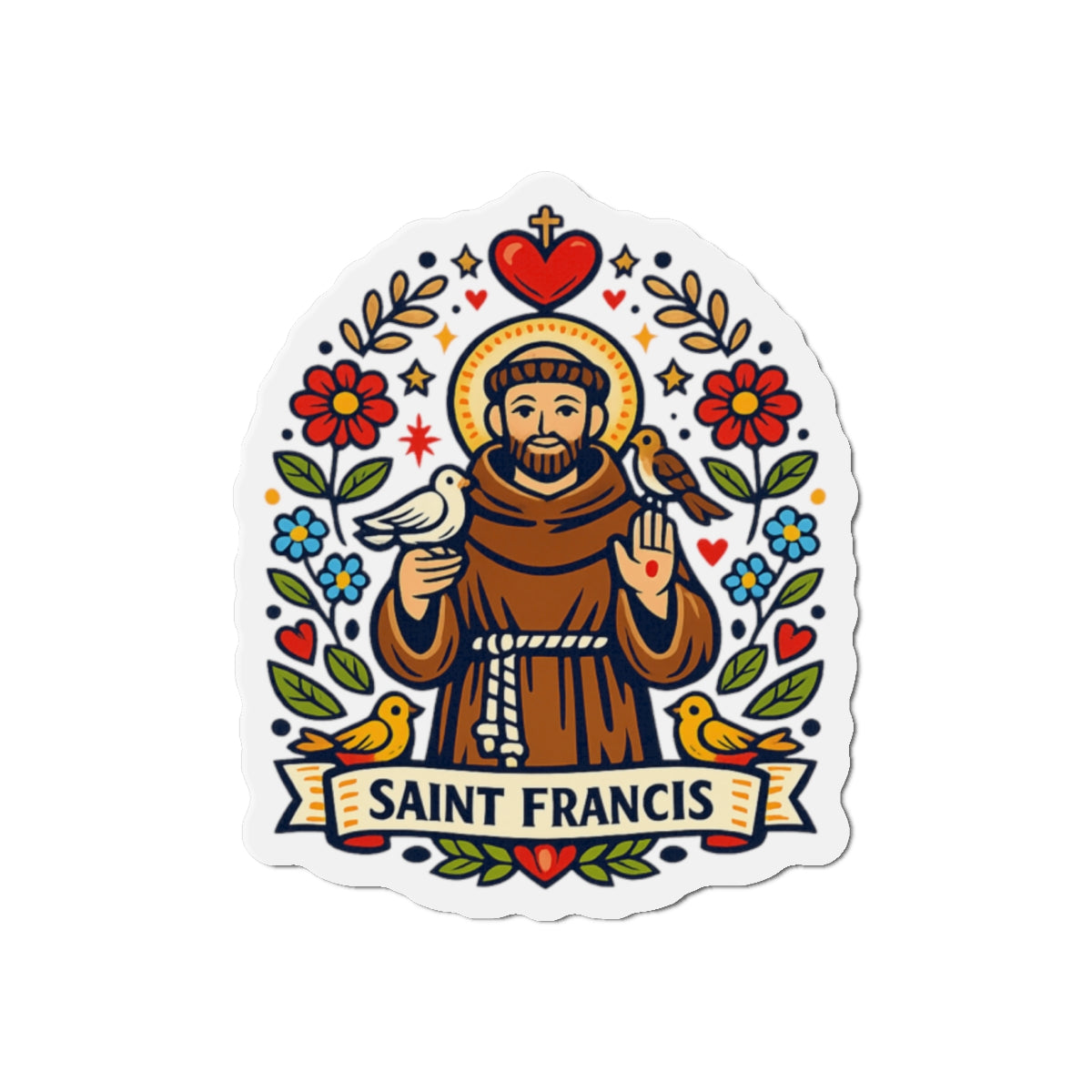 Saint Francis of Assisi Die-Cut Magnet — Catholic Folk Art Fridge Magnet