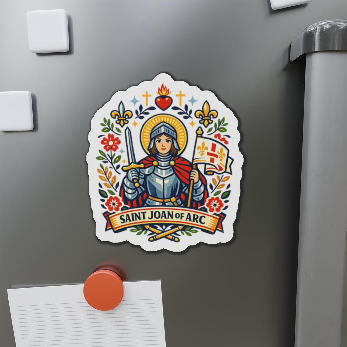 Saint Joan of Arc Die-Cut Magnet — Catholic Folk Art Fridge Magnet