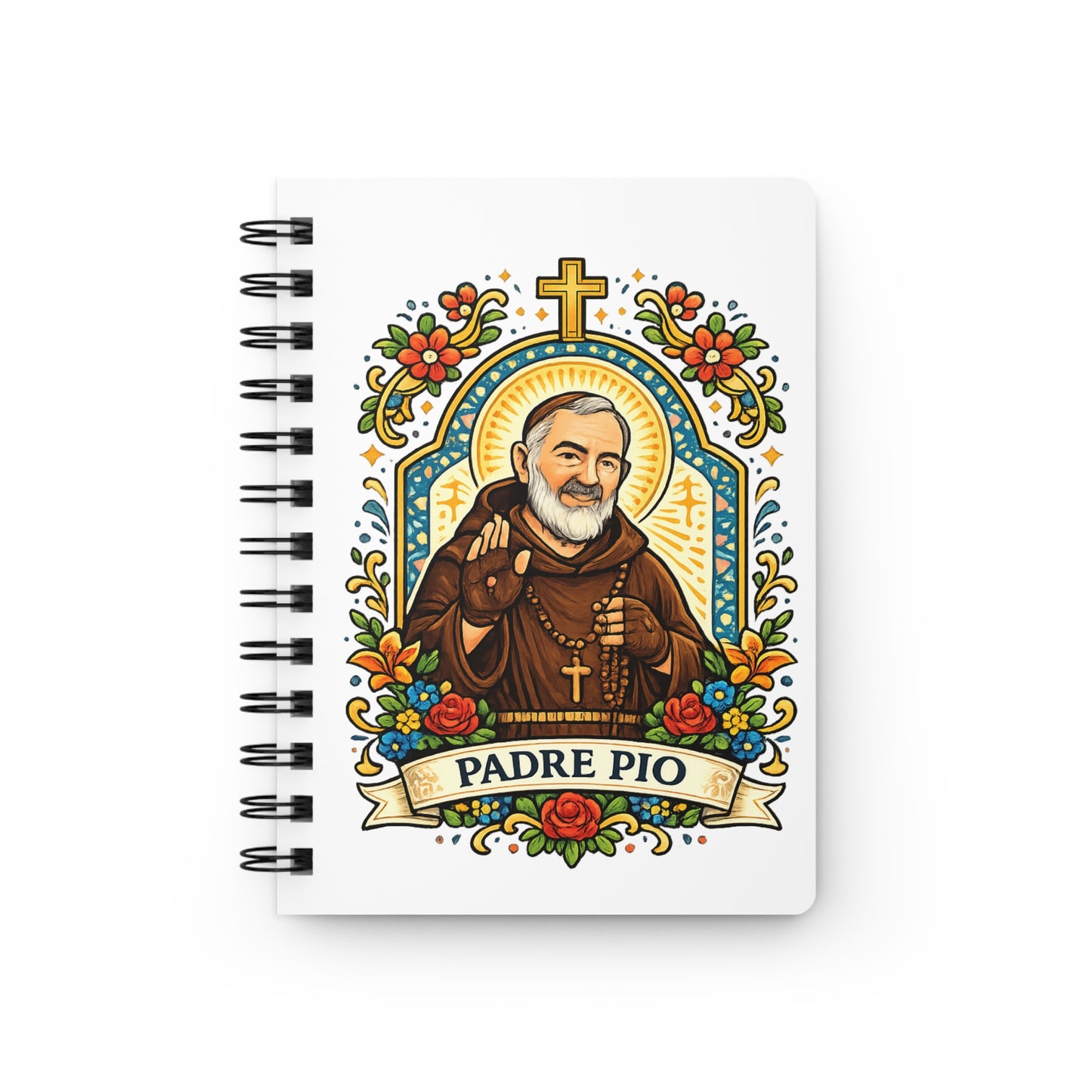 Saint Padre Pio Spiral Journal — Catholic Folk Art Prayer Notebook