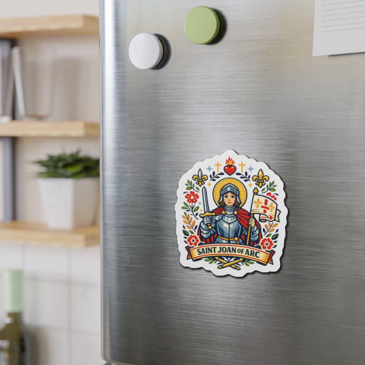 Saint Joan of Arc Die-Cut Magnet — Catholic Folk Art Fridge Magnet