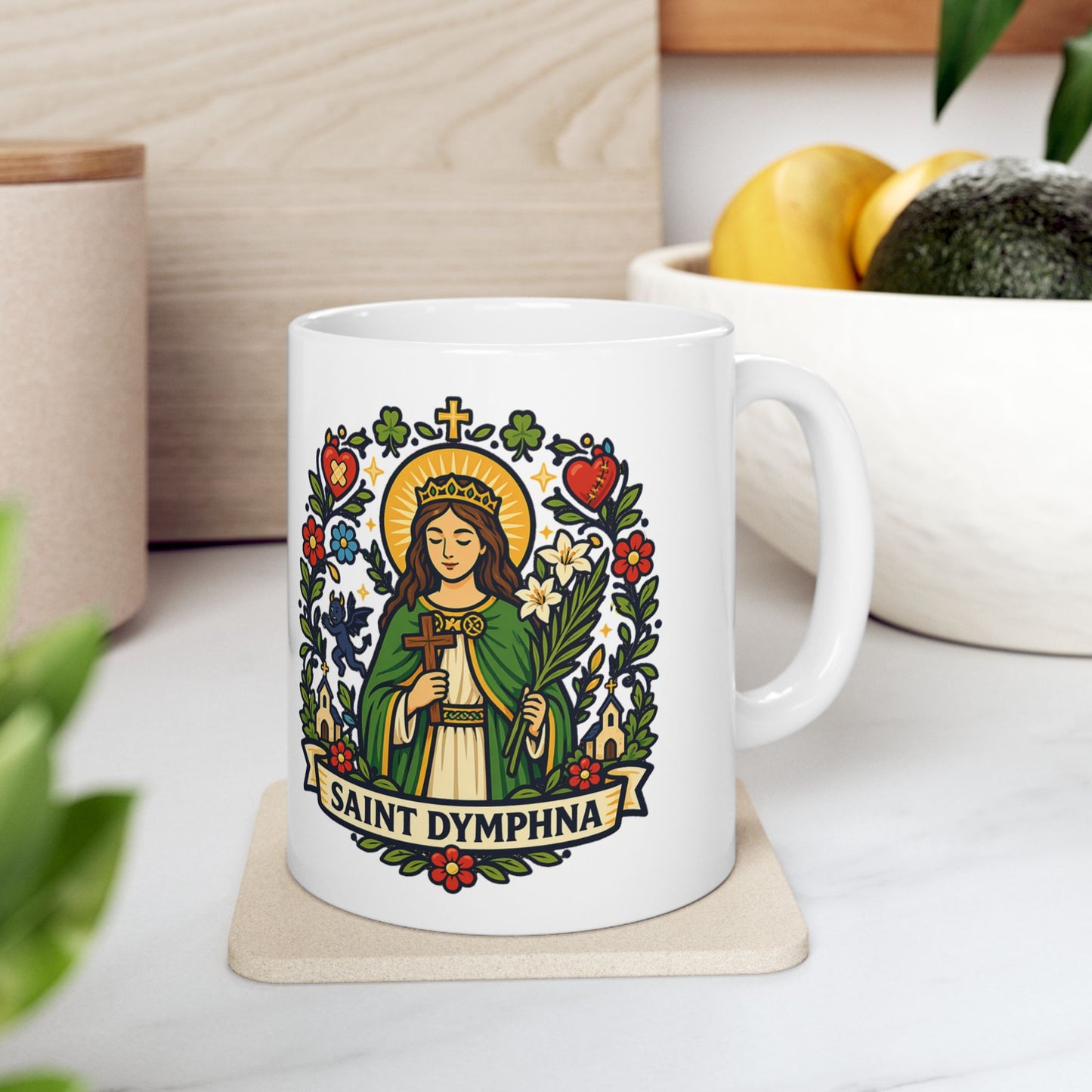 Saint Dymphna Ceramic Mug — Patron of Mental Health