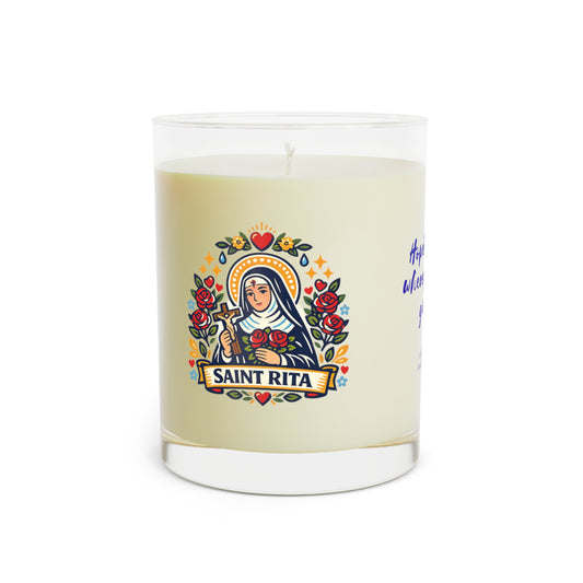 Saint Rita of Cascia Prayer Candle — Catholic Folk Art Scented Soy Candle