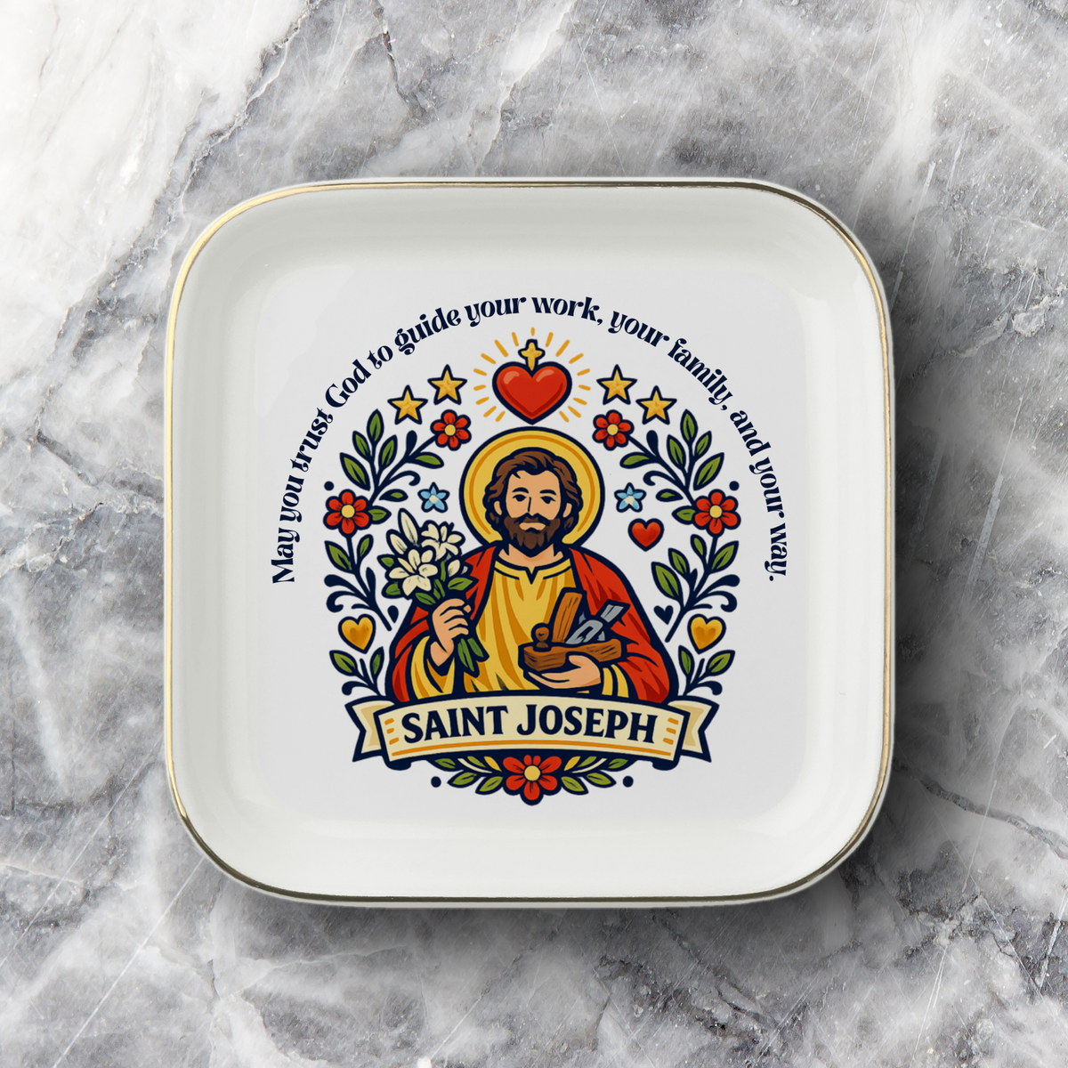 Saint Joseph Catholic Jewelry Dish | Inspirational Gift Trinket Dish