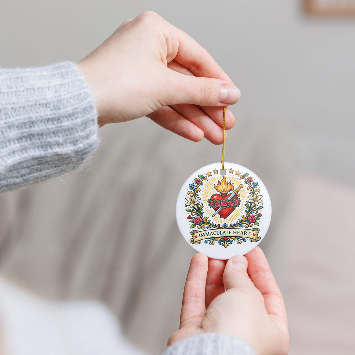Immaculate Heart of Mary Catholic Christmas Ornament