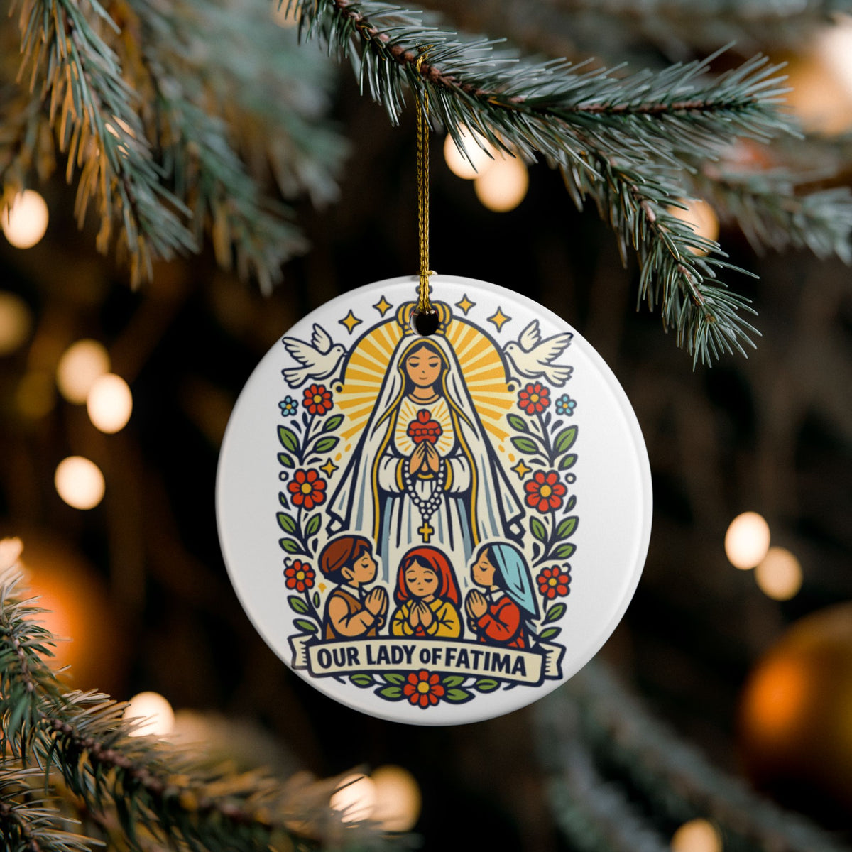 Our Lady of Fatima Ornament, Catholic Christmas Keepsake, Marian Gift, Saint Prayer Decor, Faith-Filled Gift for Family and Friends