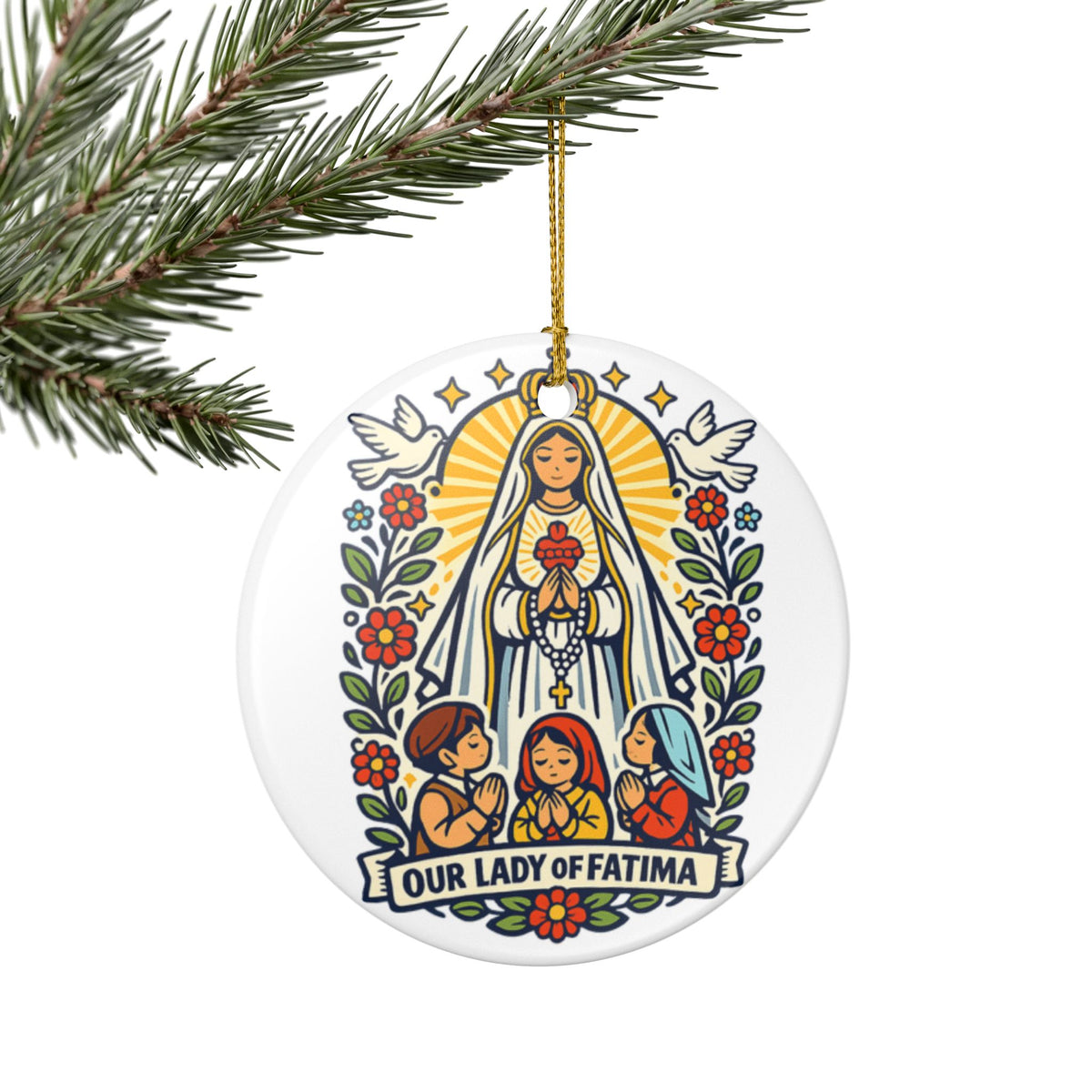 Our Lady of Fatima Ornament, Catholic Christmas Keepsake, Marian Gift, Saint Prayer Decor, Faith-Filled Gift for Family and Friends