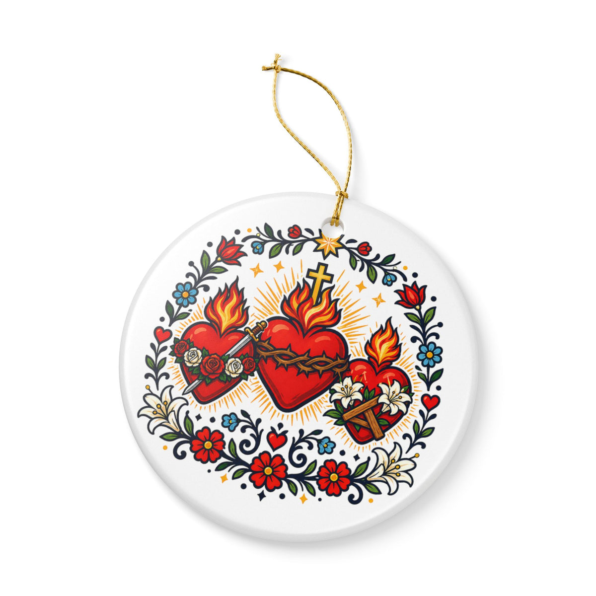 Three Hearts of the Holy Family Catholic Christmas Ornament
