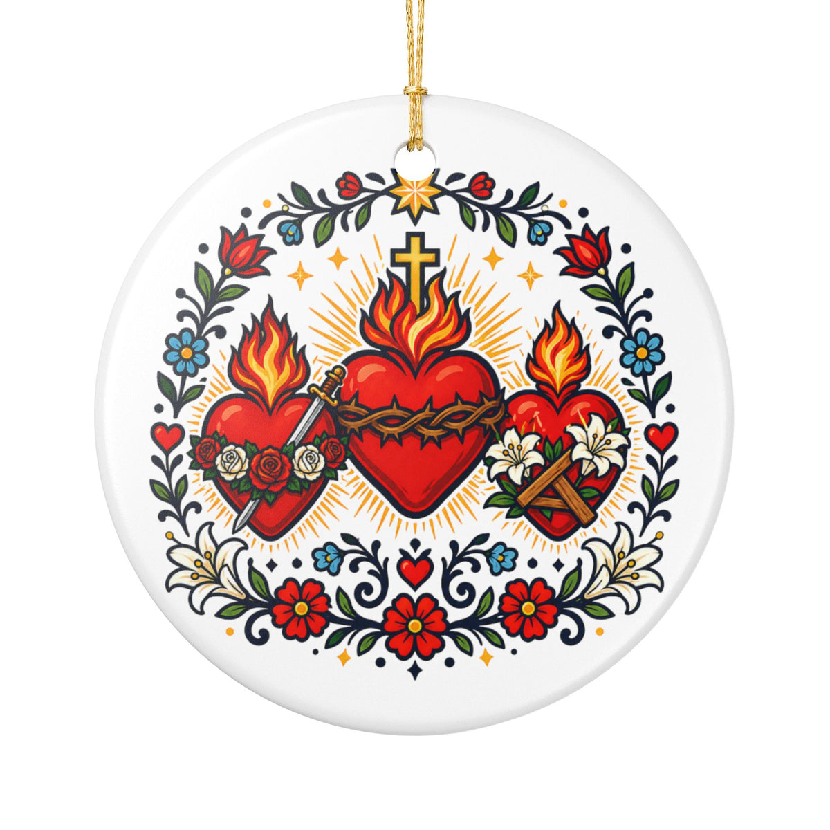 Three Hearts of the Holy Family Catholic Christmas Ornament
