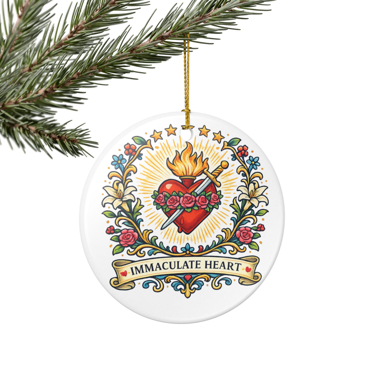Immaculate Heart of Mary Catholic Christmas Ornament