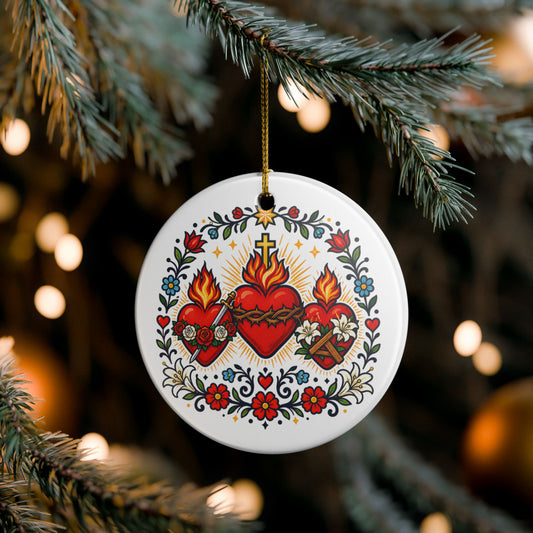 Three Hearts of the Holy Family Catholic Christmas Ornament