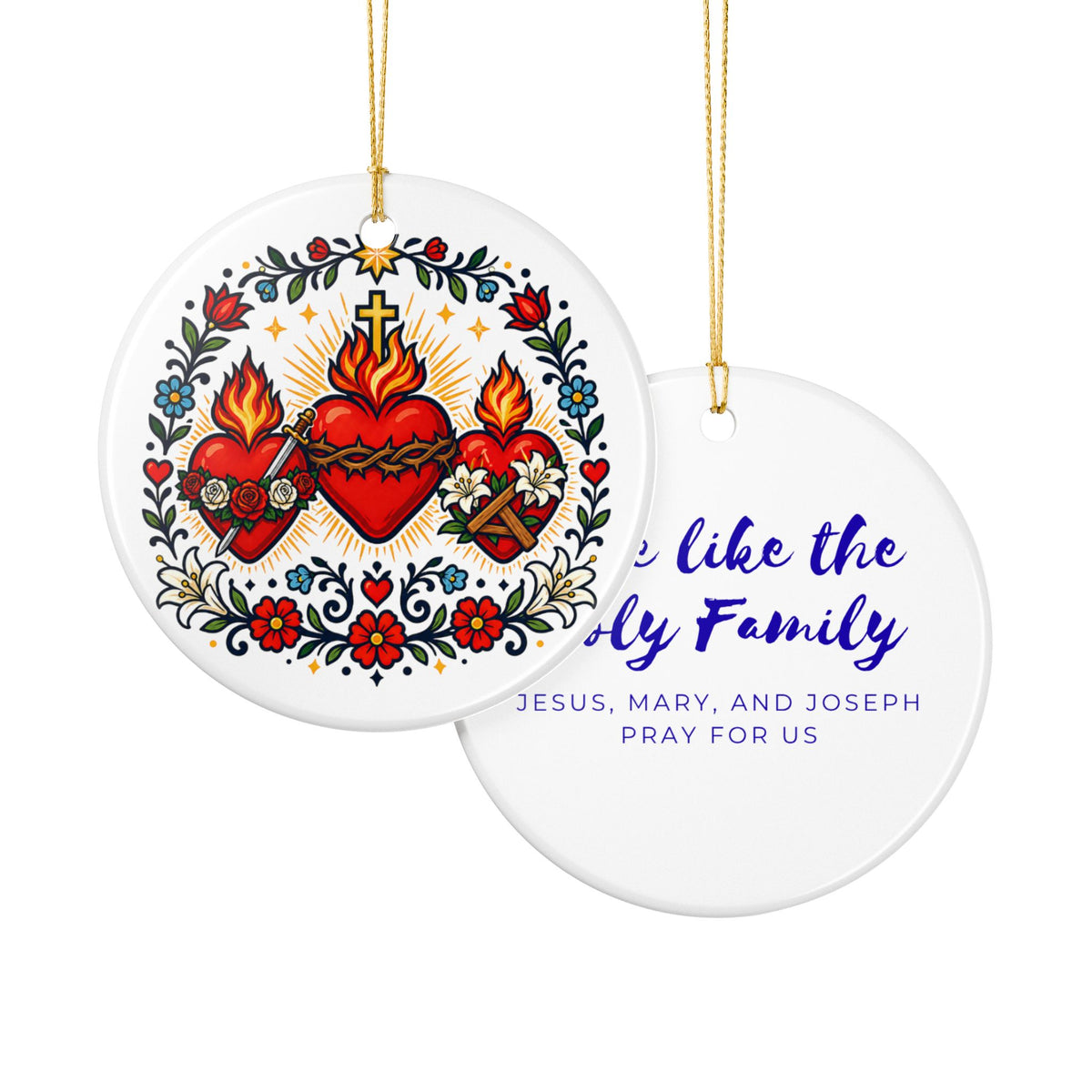 Three Hearts of the Holy Family Catholic Christmas Ornament