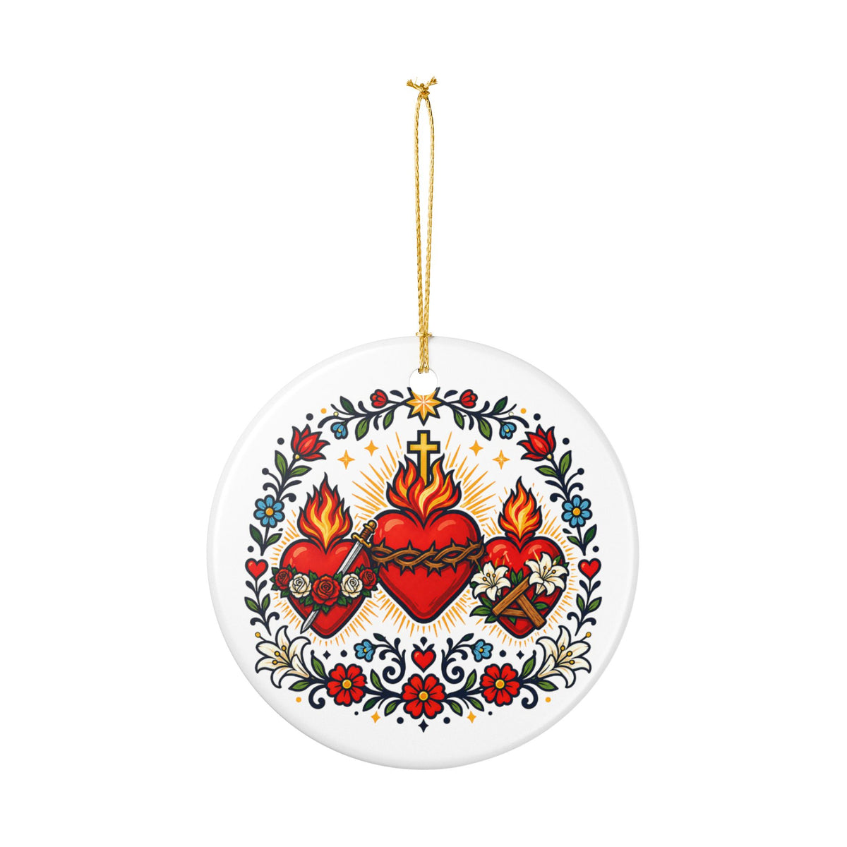 Three Hearts of the Holy Family Catholic Christmas Ornament