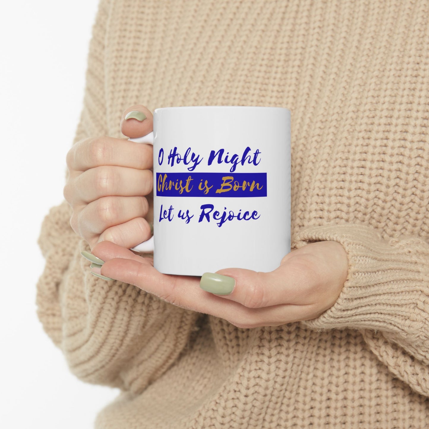 Nativity Scene Mug — "O Holy Night, Christ Is Born" Christmas Cup