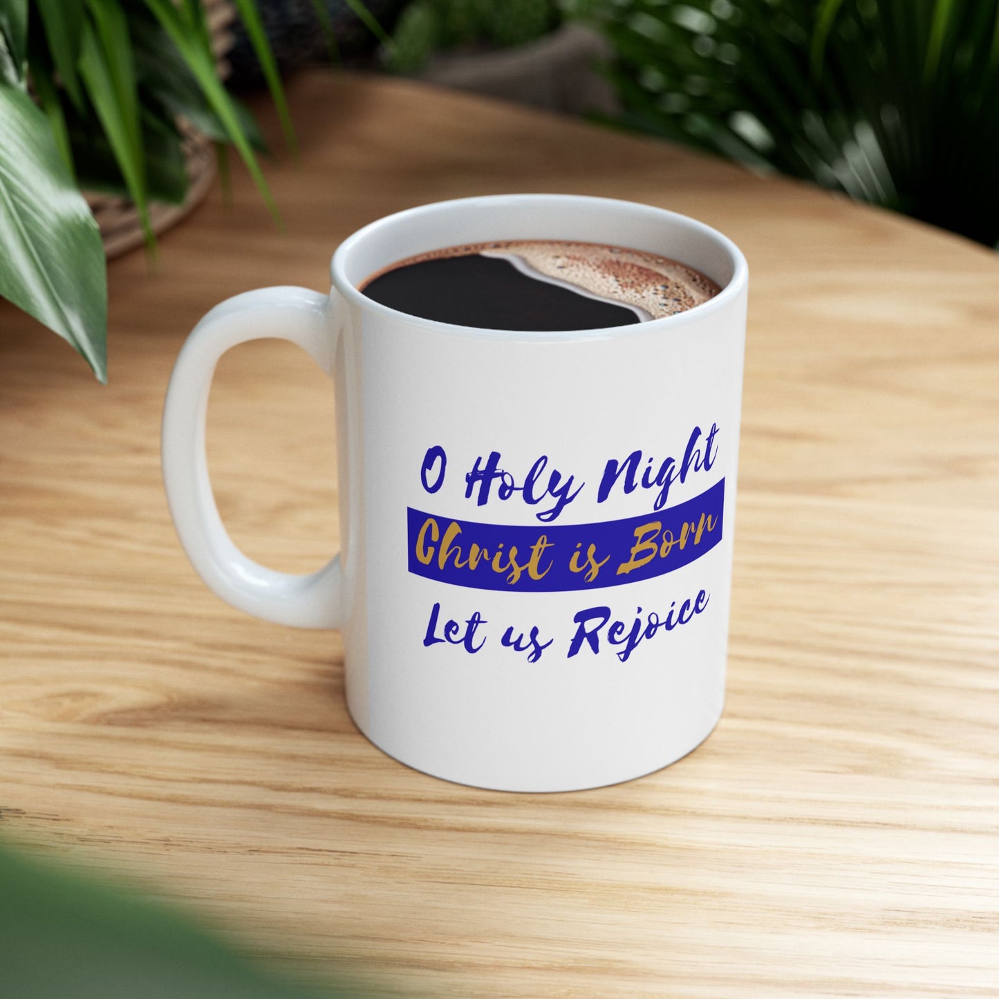 Nativity Scene Mug — "O Holy Night, Christ Is Born" Christmas Cup
