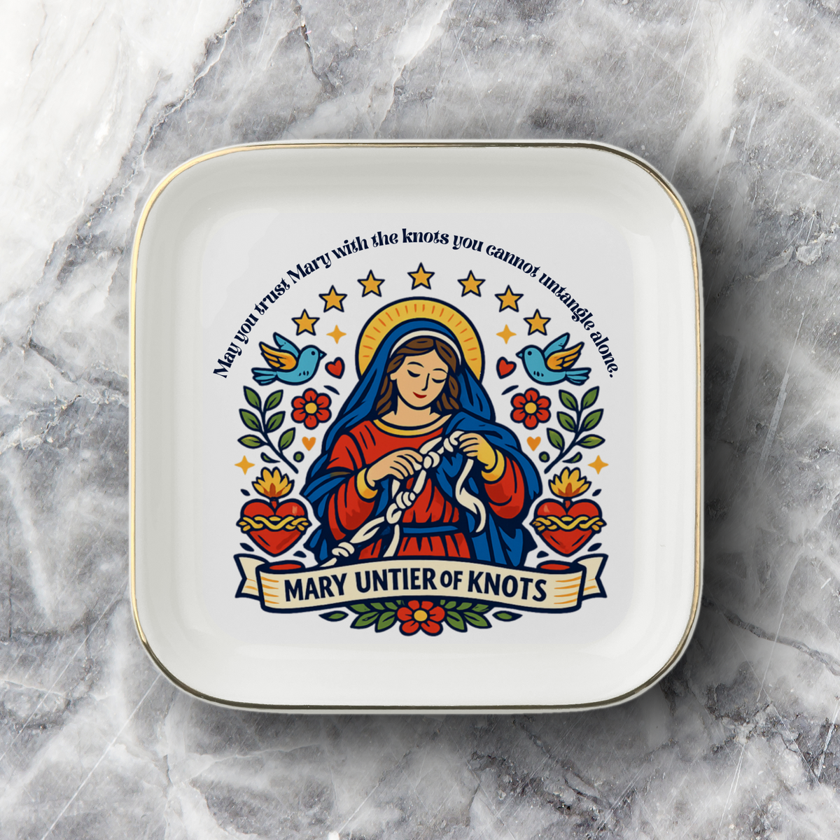 Mary Untier of Knots Catholic Jewelry Dish